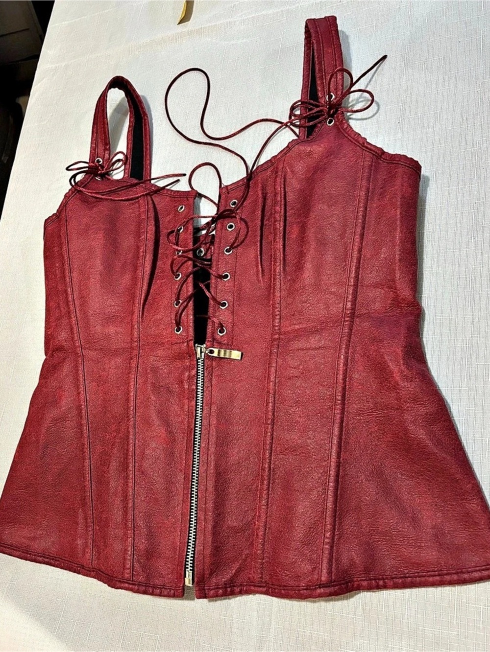 Charmian Red Lace-Up Zip Front Bodysuit XL